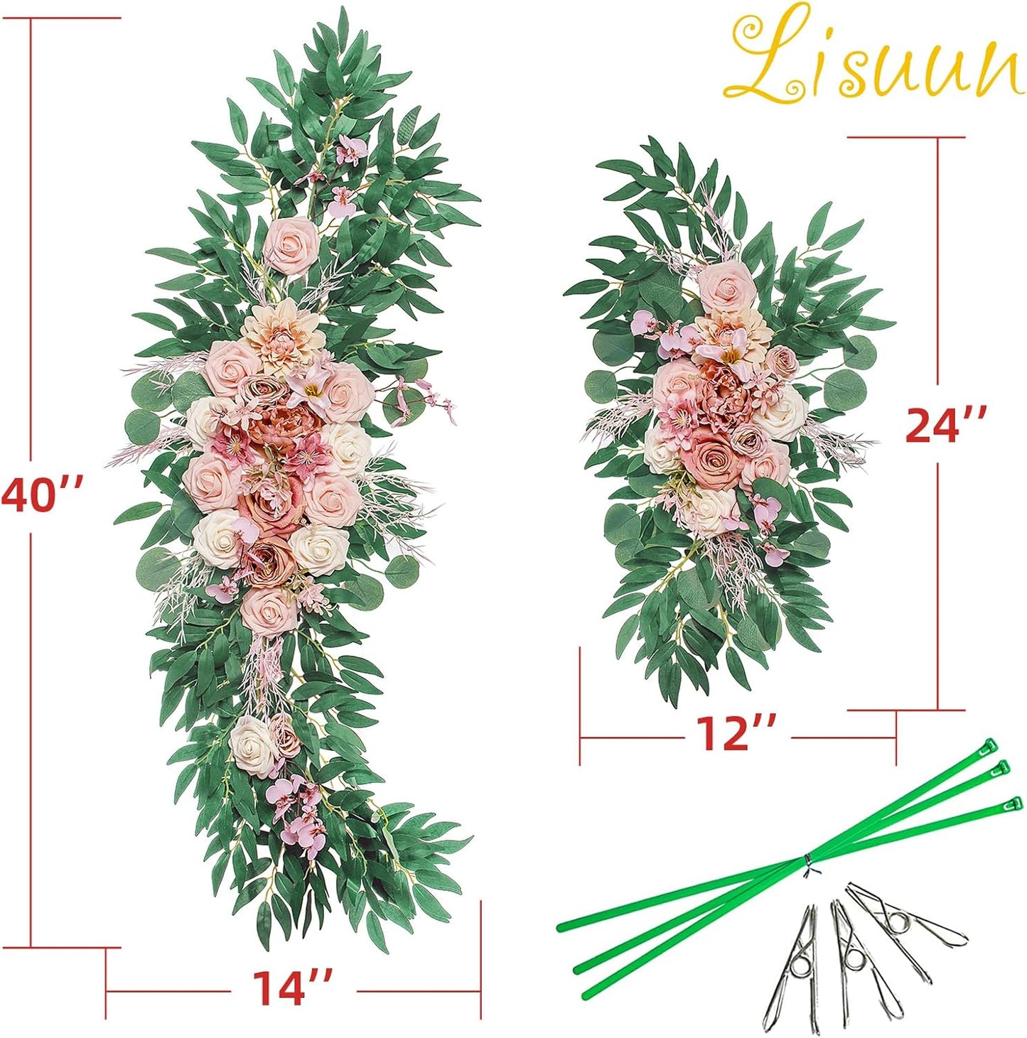 Wedding Arch Flowers, Artificial Flowers for Decoration, Large Flower Swag for Boho Styles Wedding Ceremony Floral Decor - Pack of 2