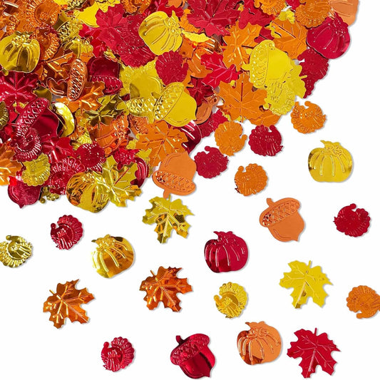 200 Pcs Fall Glitter Confetti - Autumn Foil, Thanksgiving Maple Leaves, Turkey, Pumpkin, Pinecones, Acorn Sprinkles for Table Decorations and Party Supplies 30g