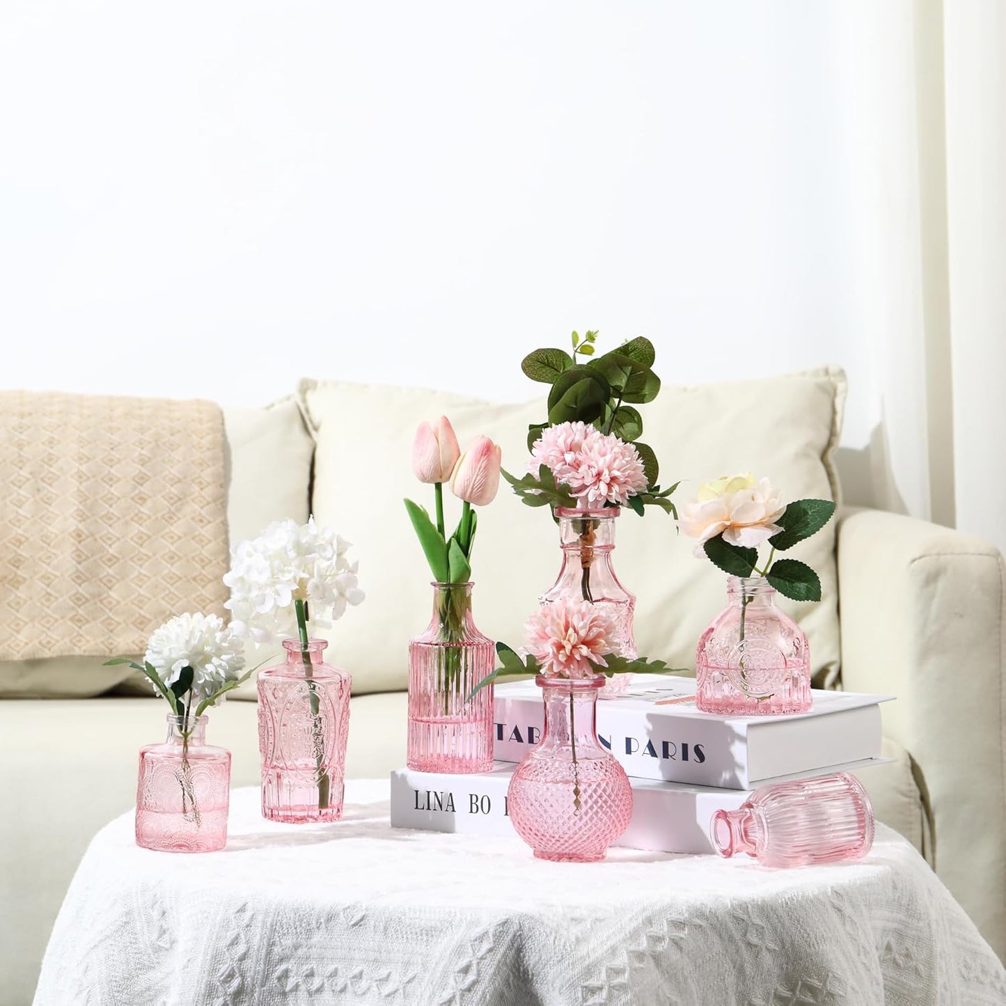 Bud Vases in Bulk 30, Small Vase for Flowers, Small Flower Vase for Centerpieces, Pink Glass Vases for Centerpieces, Mini Vintage Vases for Wedding Table Decor