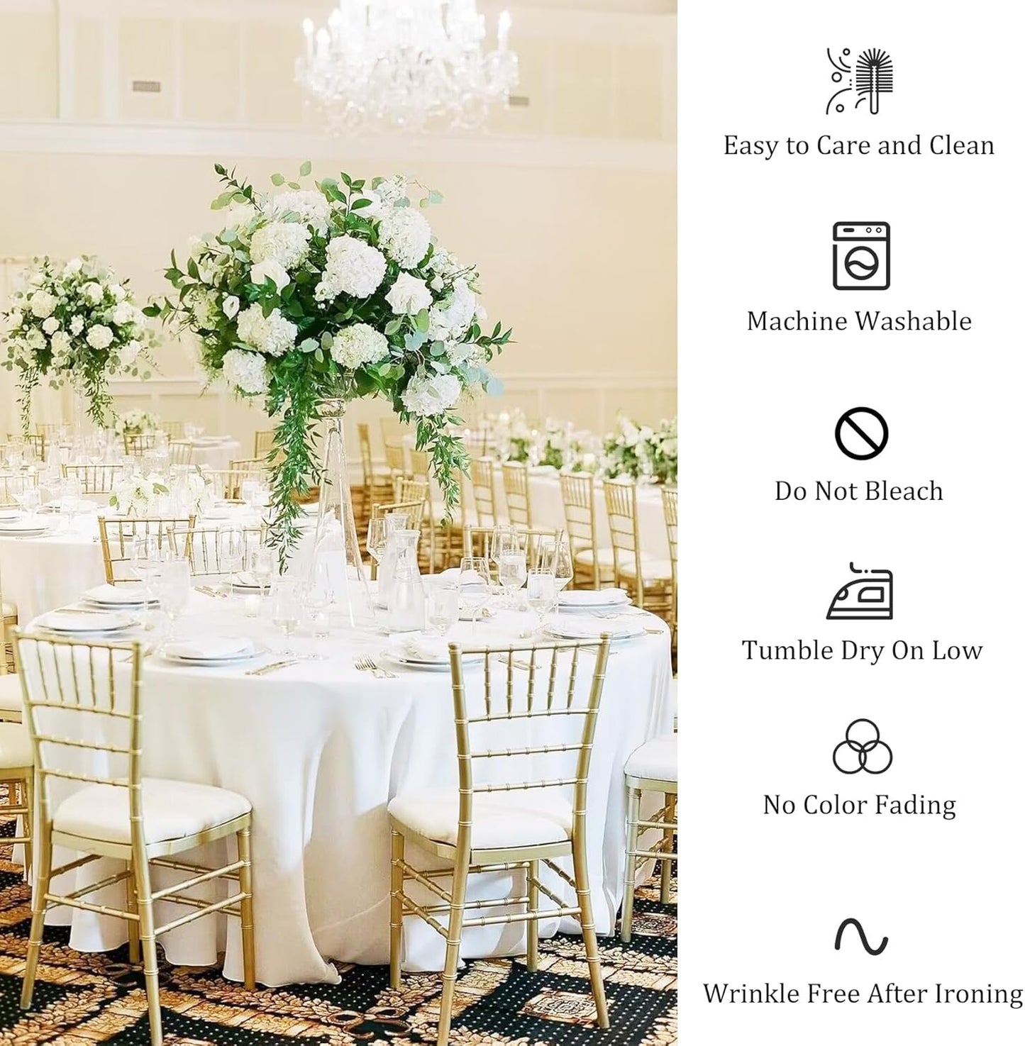 Fivenl 8 Pack Round Tablecloth 90 Inch Round Table Covers Bulk Washable Polyester Fabric Round Table Clothes for Wedding Party Reception Banquet Buffet Restaurant (White, 90 Inch)