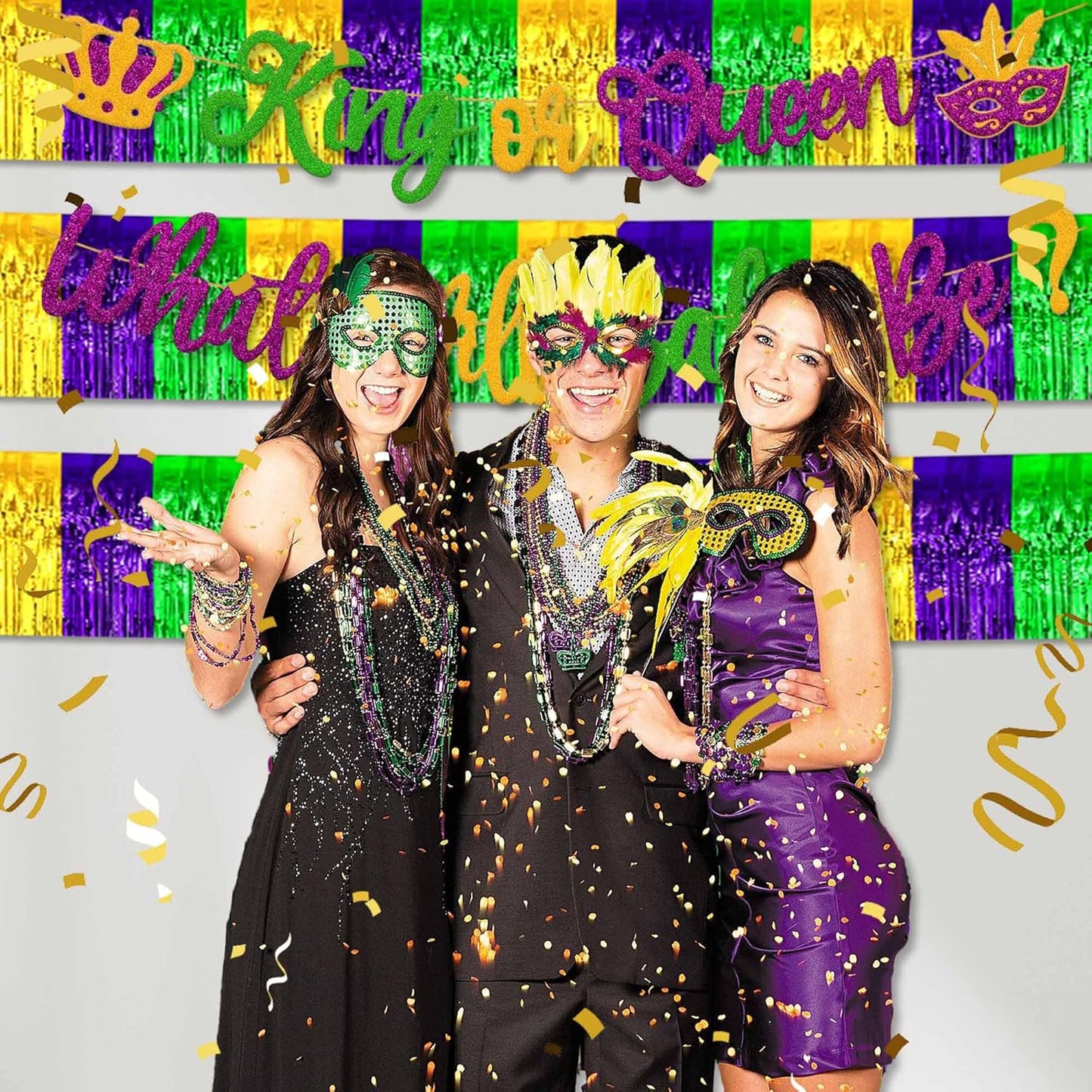 6 Pack 10 Ft Gold Green Purple Foil Fringe Garland Metallic Streamers Tinsel Banner Wall Hanging Garland Backdrop for Parade Floats, Halloween, Christmas, Thanksgiving, New Year Party Decorations