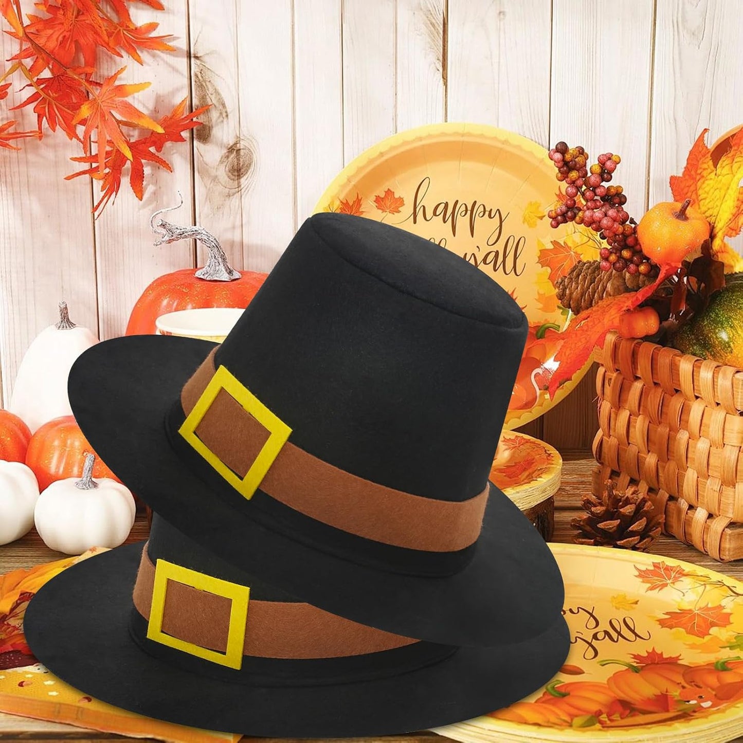 Thanksgiving Hats Black Pilgrim Felt Hat Thanksgiving Novelty Black Costume Top Hat for Thanksgving Party Accessory