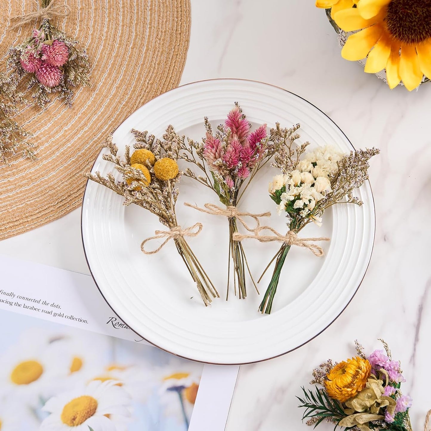 12/24 PCS Charming Dried Flowers Bouquet for Vase Various Dried Wildflowers with Stems Mini Handmade Wildflowers Natural Real Flowers Bulk Flowers Craft (Various Series, 12 PCS)