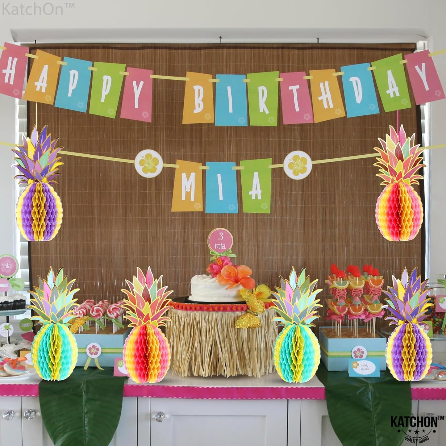 KatchOn Huge Pineapple Centerpiece for Tables - 12 Inch, Pack of 6 | Luau & Hawaiian Party Decorations, Tropical & Beach Decorations