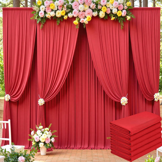 30ft x 15ft Red Wrinkle Free Backdrop Curtains for Parties,Silky Polyester Fabric Wedding Ceiling Drapes, 6 Panels 15ft Photo Back Drop Drapes for Baby Shower Photography Stage Background Cloth