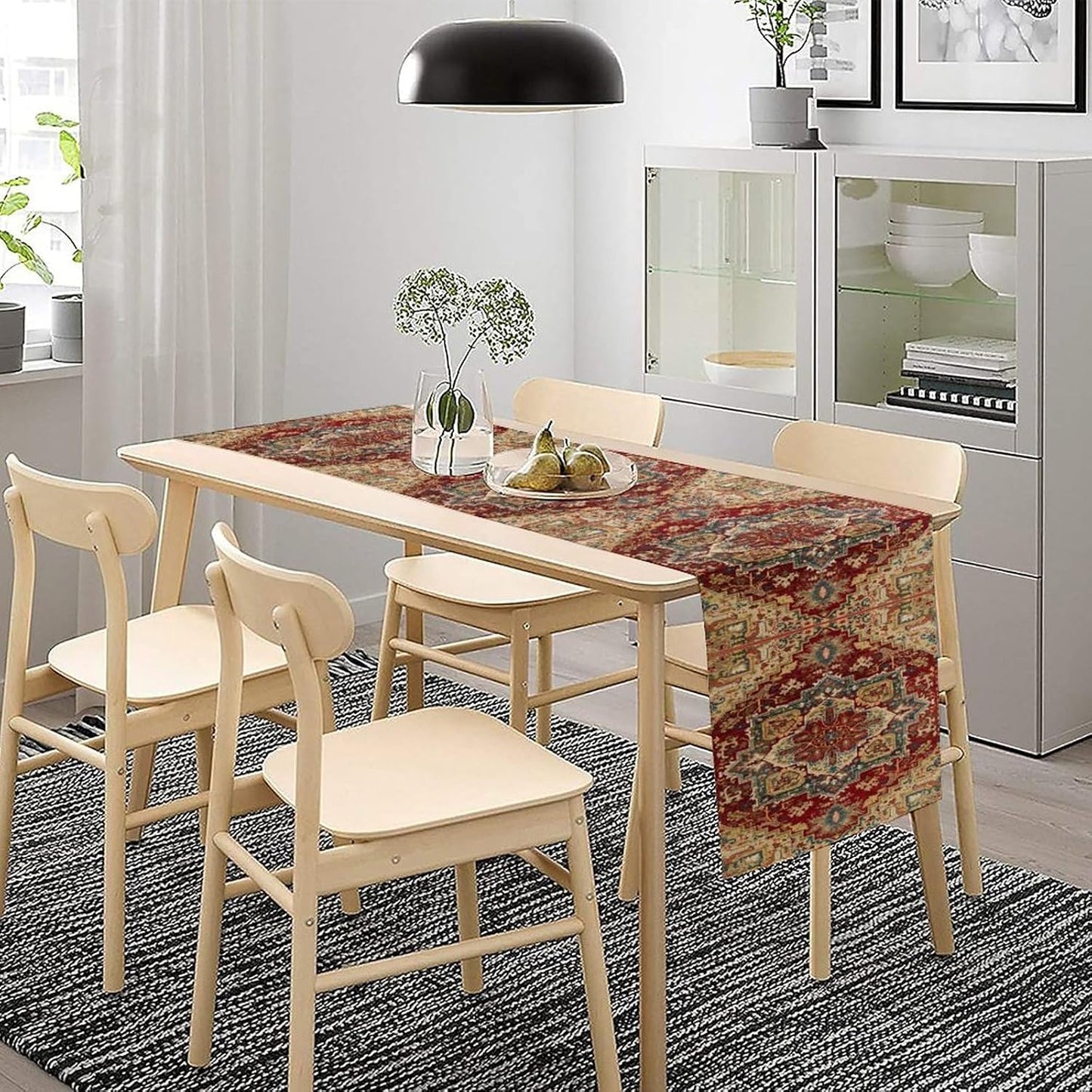 Boho Bohemia Style Table Runner, Vintage Red Brown Retro Flower Rustic Country Style Floral Print Pattern for Home Kitchen Table Decor Dining Coffee Room Garden Party Decor 13x72in