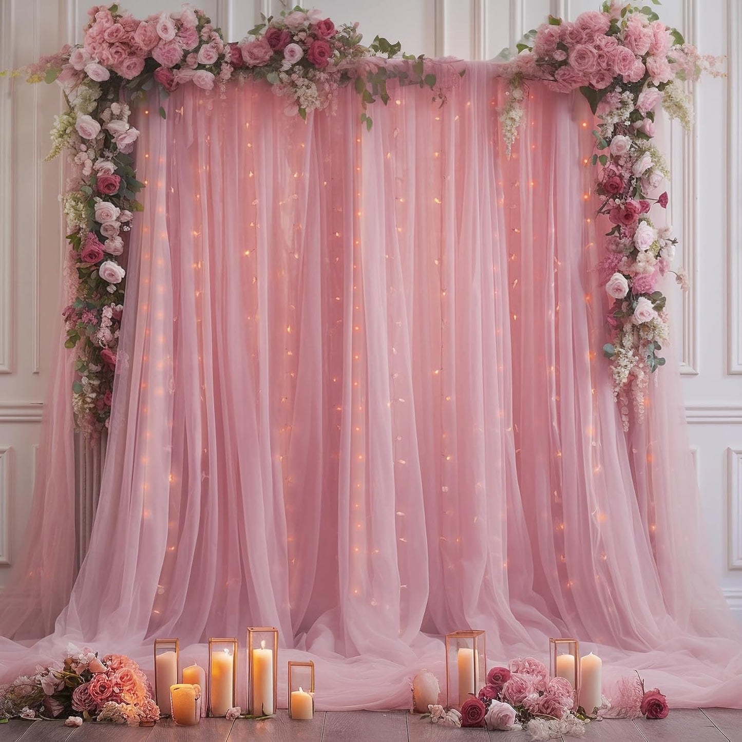 10x10ft Dusty Rose Tulle Backdrop Curtain for Parites, Sheer Backdrop Curtains for Wedding Baby Shower Birthday Party Photo Shoot Decorations