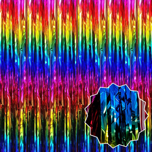 6 Pack Rainbow Foil Fringe Curtains Backdrop, 3.28 x 8.2 Ft Metallic Streamers Tinsel Curtains Background for Photo Booth, Birthday, Weddings, Carnivals, Graduation, Themed Party Decorations