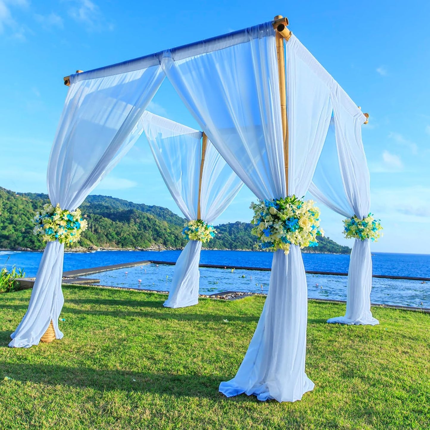 PARTISKY 10ftx7ft Blue Chiffon Backdrop Curtains, Wrinkle-Free Sheer Fabric Photo Drapes for Wedding Ceremony Arch Birthday Baby Shower Photography Stage Decor 5ft x 7ft, 2 Panel
