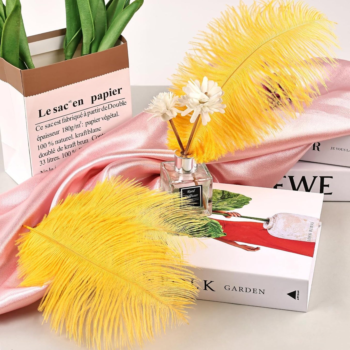 THARAHT Golden Yellow Ostrich Feathers 12pcs Natural Bulk 8-10Inch 20cm-25cm for Crafts Wedding Party Centerpieces Halloween and Home Decoration Feathers