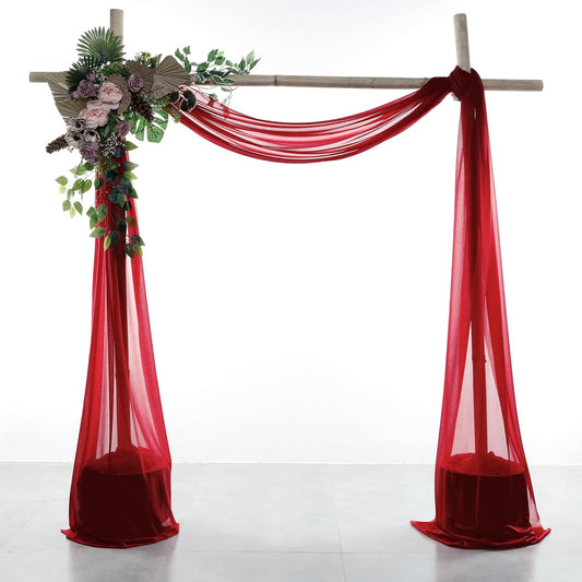 VDS Pack of 1 Panel (30 Inch X 50 Feet) Wedding Arch Draping Fabric Sheer Chiffon Fabric Drapery for Wedding Ceremony Reception Swag Backdrop Canopy Chuppah ARBO Altars Decoration (Apple Red)