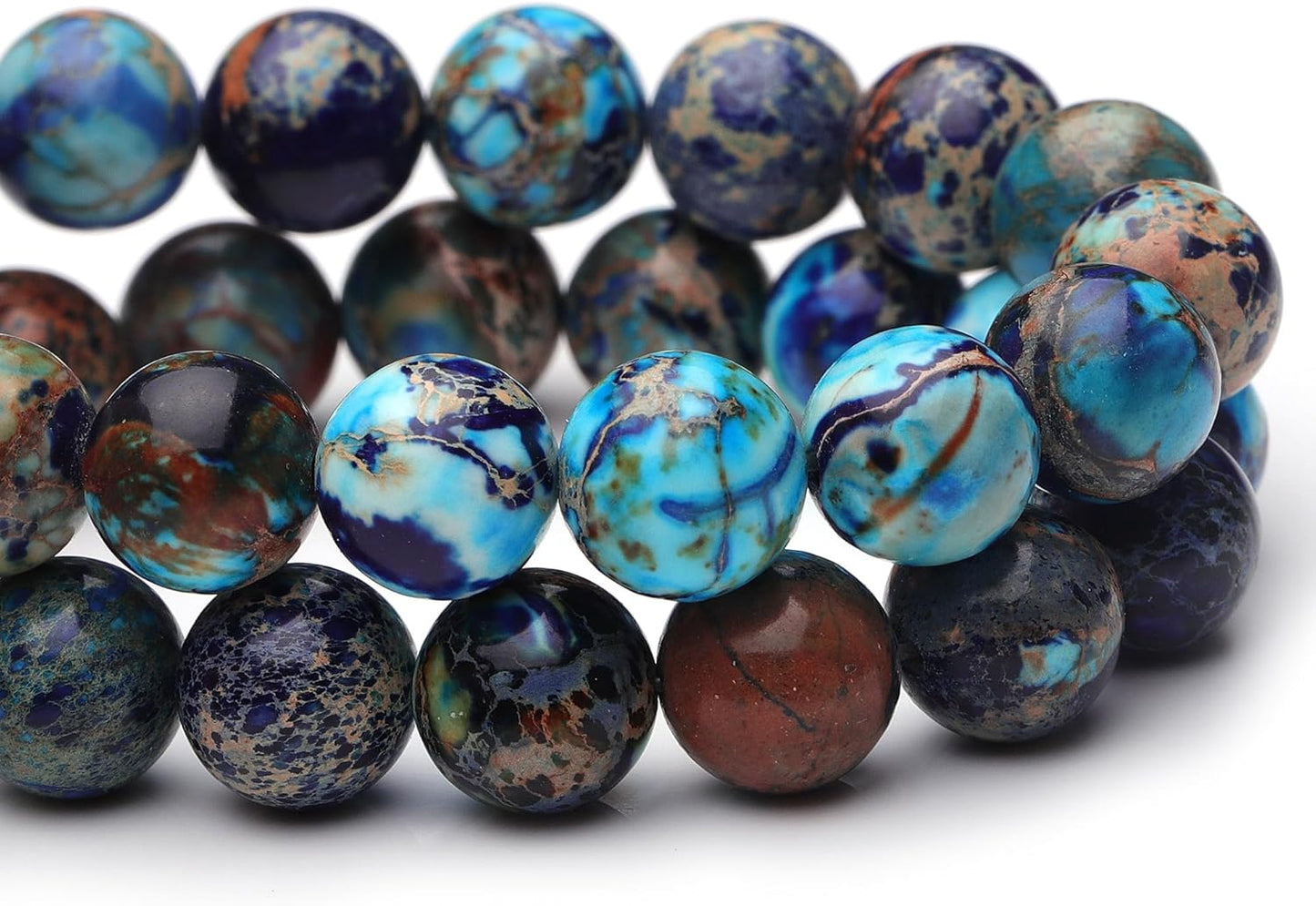10mm Natural Stone Beads for Jewelry Making,Blue Imperial Jasper Polished Smooth Round Gemstone Beads for Bracelet Necklace 15 Inch