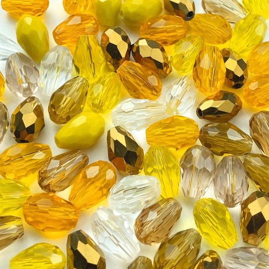 200pcs 4x6mm Teardrop Crystal Glass Beads Vertical Hole Faceted Loose Spacer Beads for DIY Craft Jewelry Making Necklace Bracelet Earring Wind Chimes(Yellow Series)
