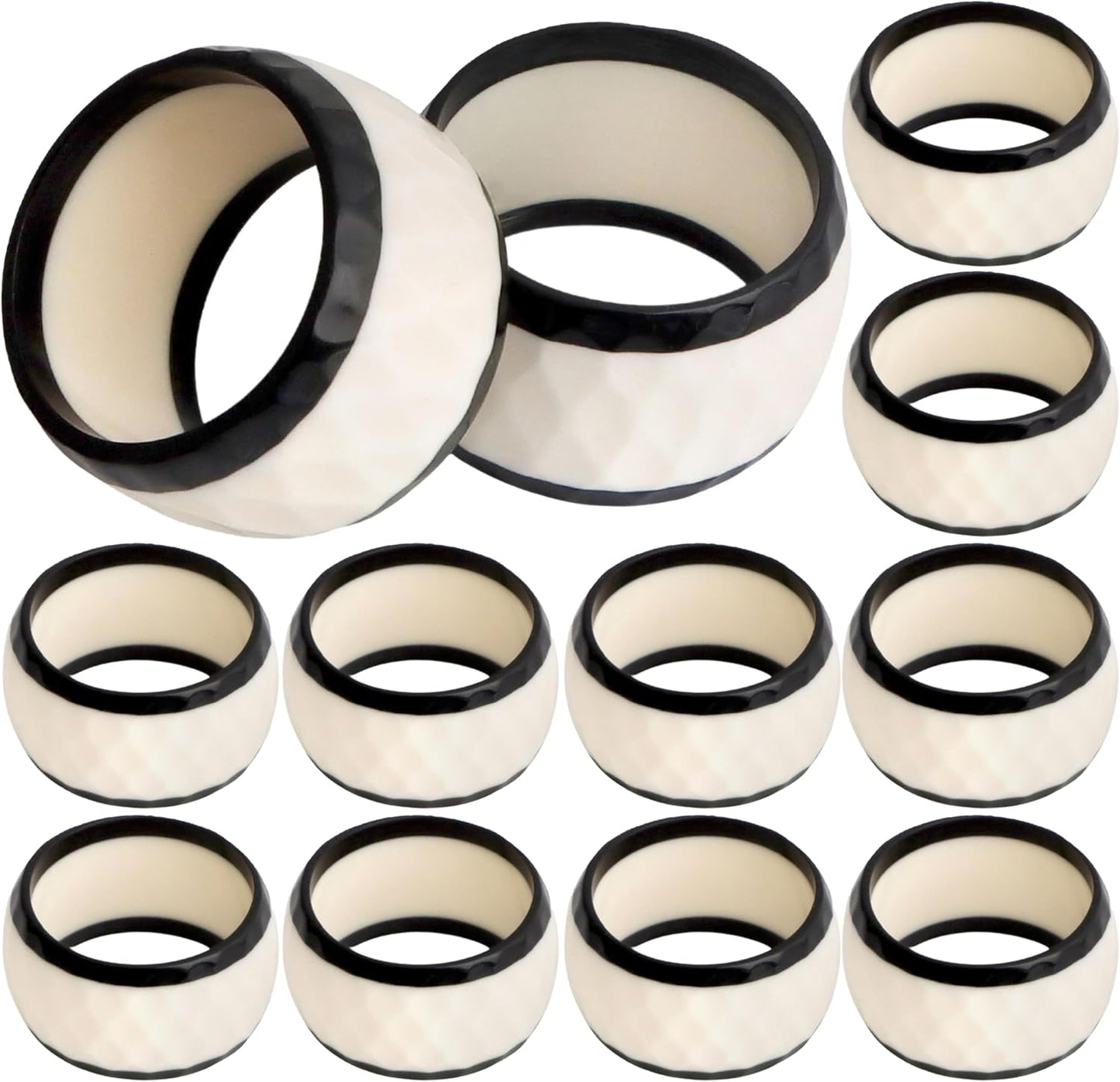 Epoxy Resin Napkin Rings Set of 12 - Elegant for Dinner Parties, Large Gatherings, Special Events & Dining Table Décor| Durable Napkin Rings, Easy to Clean (Black White) - CLEENTABLE