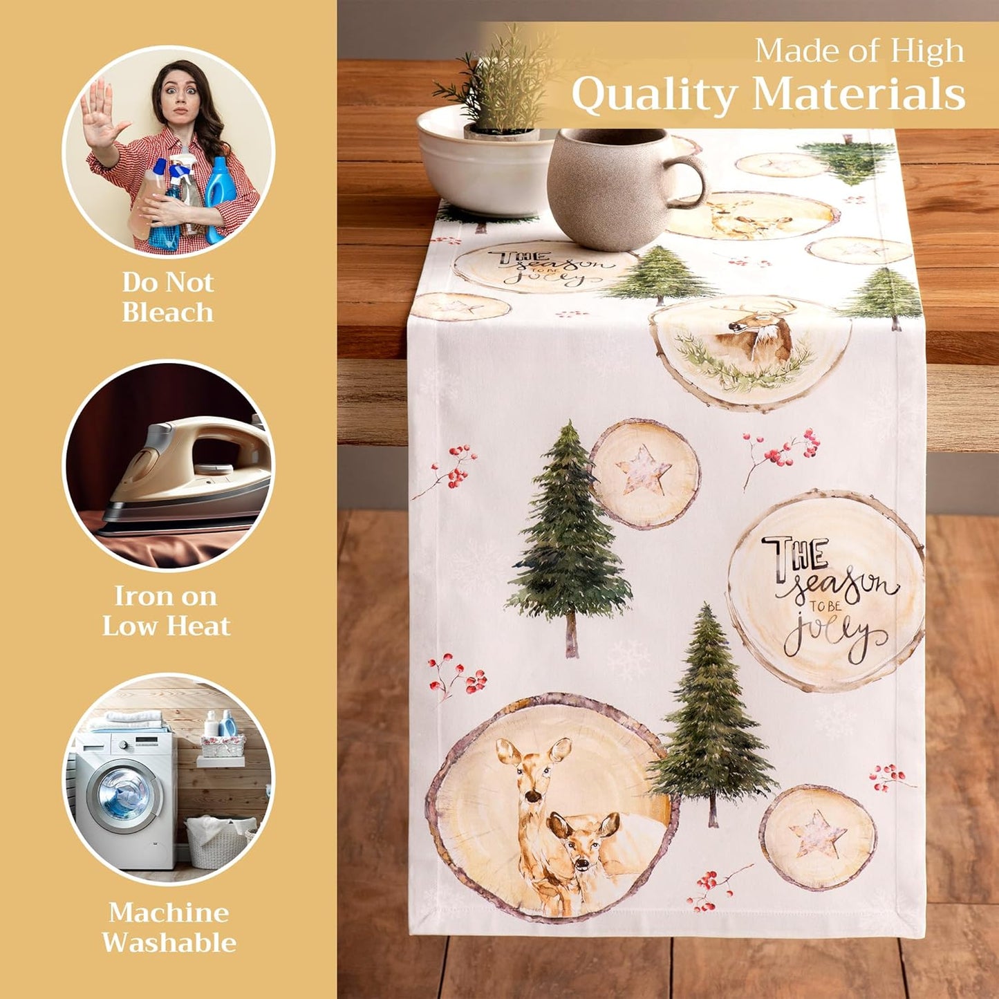 Maison d' Hermine Table Runner 100% Cotton Single Layer Table Runners 108 inches Long for Thanksgiving Christmas Decorations Home Kitchen Dining Party Wedding (Mountain Life, 14.5" x 108")