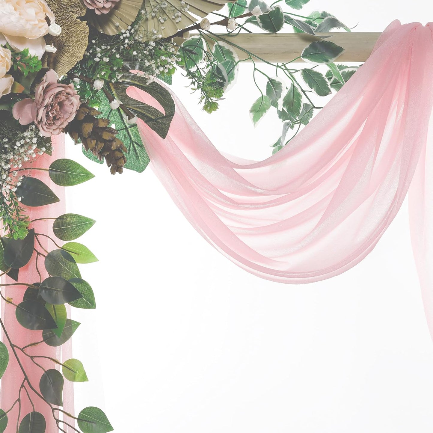 VDS Pack of 4 Panel (30 Inch X 20 Feet) Wedding Arch Draping Fabric Sheer Chiffon Fabric Drapery for Wedding Ceremony Reception Swag Backdrop Canopy Chuppah ARBO Altars Decoration (Blush Pink)