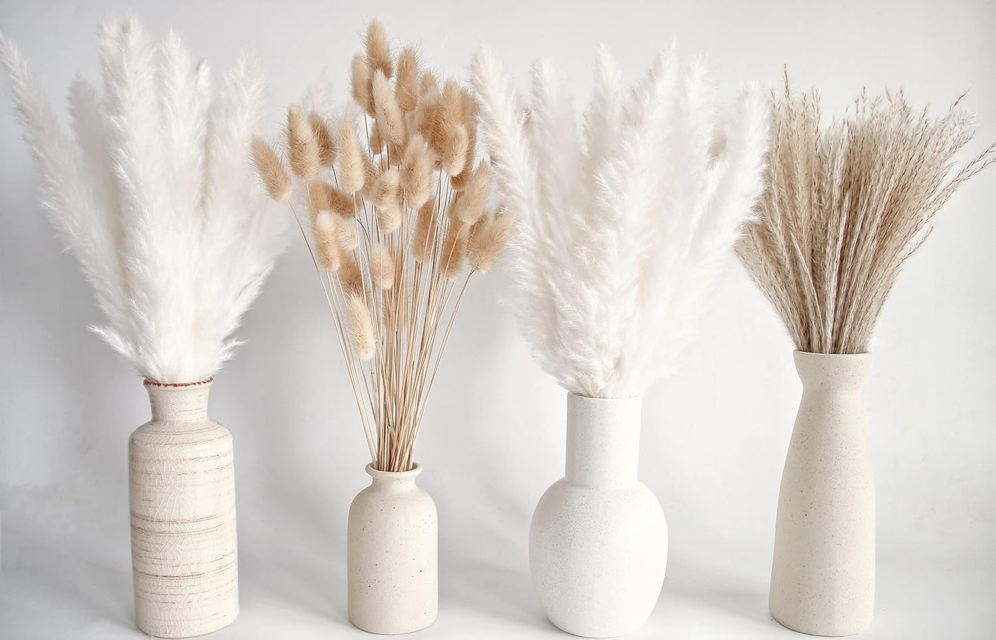 Natural Dried Pampas Grass Decor, White Pampas Grass， Bunny Tails Dried Flowers, Reed Grass Bouquet for Wedding Boho Flowers Home Table Decor, Rustic Farmhouse Party (100 in Total )