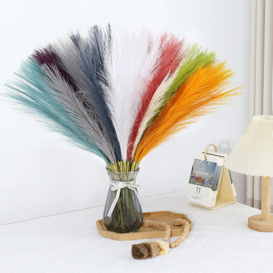 90 Pcs Rainbow Pampas Grass Decor 21.7 Inch Faux Pampas Grass Bulk Artificial Dried Flowers Small Vase Filler Pompas Grass.