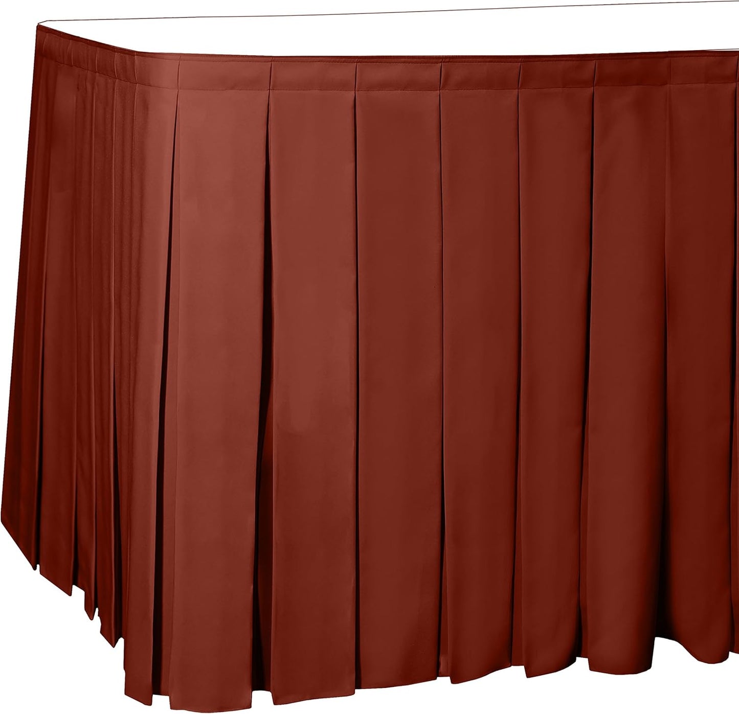 Ultimate Textile Pleat Polyester Fabric Table Skirt - Machine Washable Flame Resistant with Clips for Events, Weddings & Trade Shows, Cut & Sewn in Paterson, NJ - Burnt Orange, 7' Box Pleat