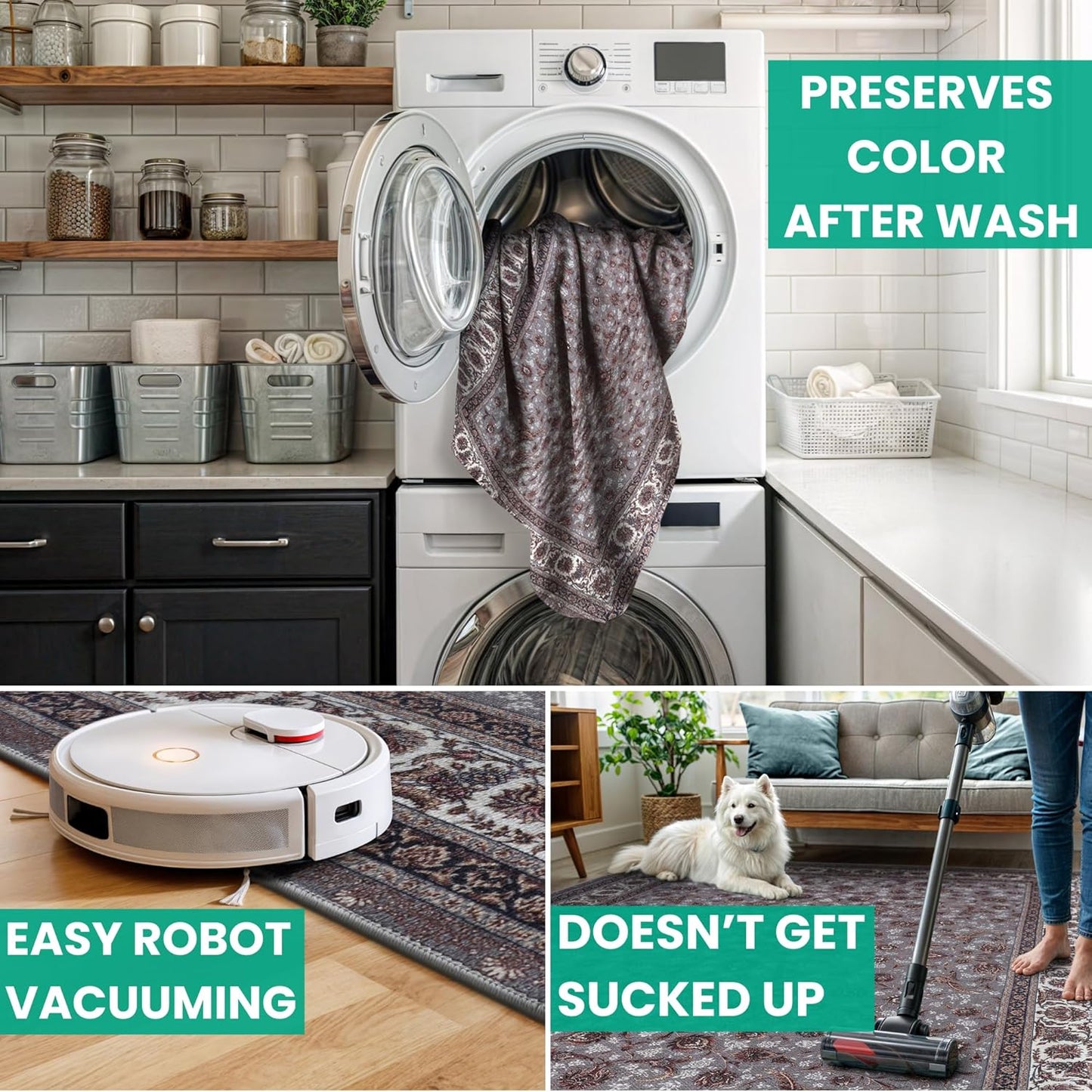 Bloom Rugs Washable Non-Slip 10 ft Runner - Slate Gray Traditional Oriental Runner for Entryway, Hallway, Bathroom, and Kitchen - Exact Size: 2.5' x 10'