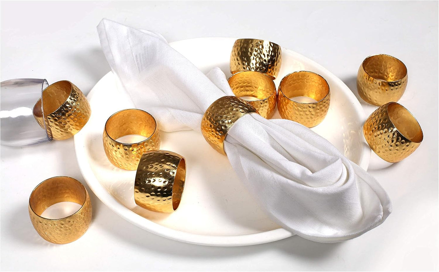 Metal Napkin Rings Set of 12 – Handmade Curved Napkin Holders in Shimmer Gold, Elegant Table Décor for Weddings, Dinner Parties, Family Gatherings & Everyday Use