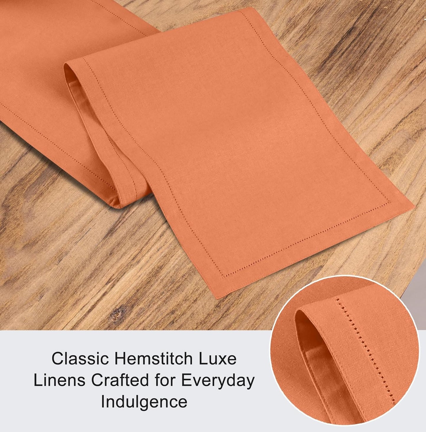 Ruvanti Linen Table Runner 108 Inches, Classic Hemstitch, Washable, Reusable, Non-Slipping, Stain Resistant- Perfect for Parties, Weddings, Dinners, Thanksgiving, Christmas, Indoor use – Orange