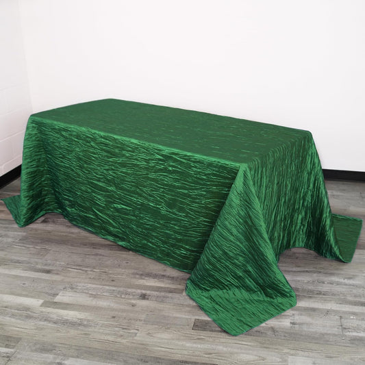 YOUR CHAIR COVERS - 90 x 132 inch Rectangular Crinkle Taffeta Tablecloth - Hunter Green, Rectangle Table Linens for 6 ft Rectangular Tables, Wedding Crushed Table Cloth