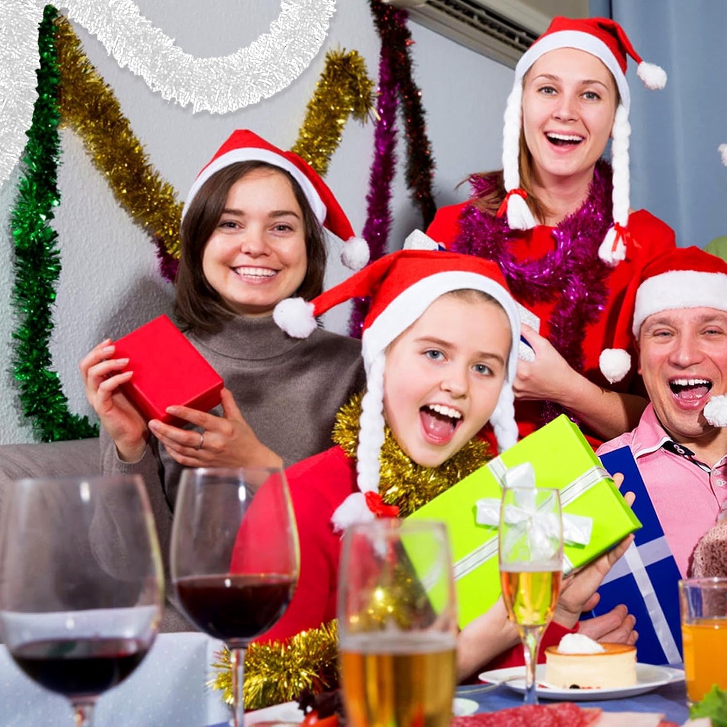 50 Feet Christmas Foil Fringe Banner Metallic Tassle Garland Metallic Backdrop Parade Floats Shiny Hanging Ceiling, Valentine's, Wedding, New Year Party Decorations(2" x 50', Macaron White)