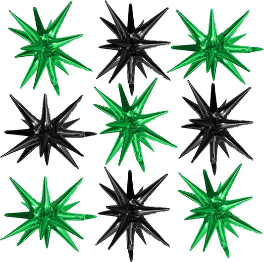 Black Green Star Balloons,9Pcs 22Inch Black Green Explosion Spike Cone Helium Polyester Film Star Foil Balloons for Birthday Anniversary Baby Shower Disco Party Decorations