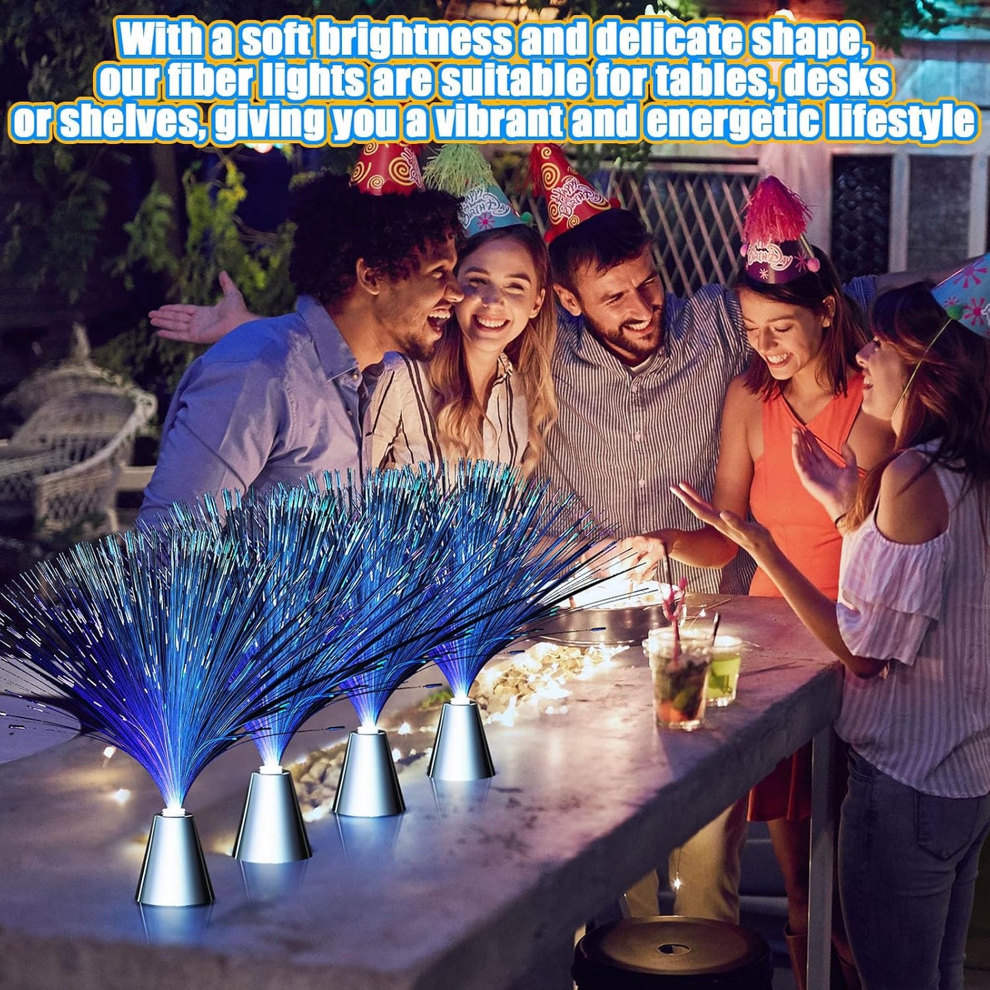 Patelai 16 Pcs LED Fiber Optic Lamp Color Changing Fiber Optic Night Light with Multicolor Glow Decorative Table Centerpiece for Sensory Bedroom Halloween Party Holiday Decorations (Stylish,Blue)