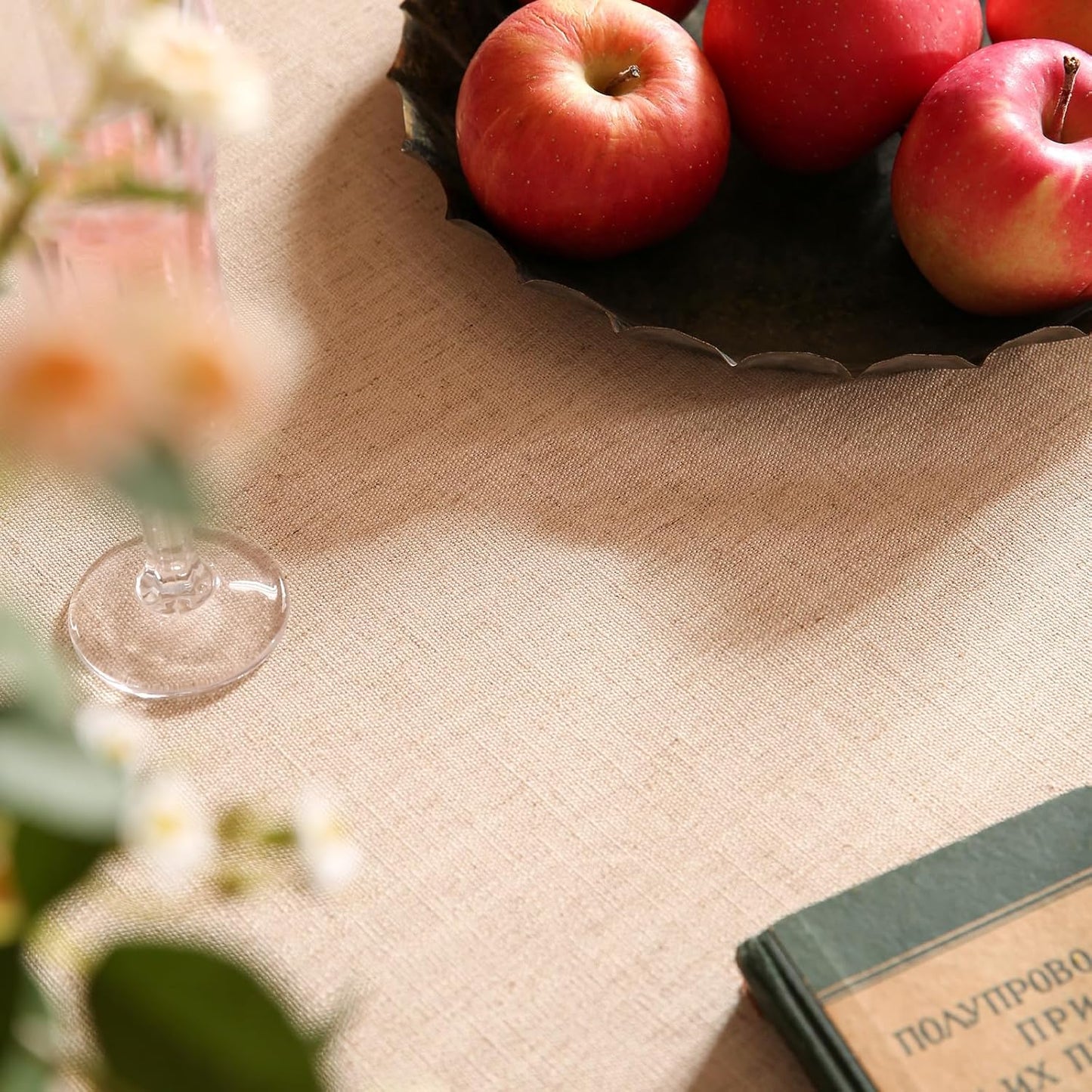 patdrea Designer French Tablecloth for Rectangle Table,Vintage Linen Trees Pattern Beige Tablecloths,Decoration Table Cover for Kitchen Dining Christmas,Thanksgiving,55"x87"-Tatiana D