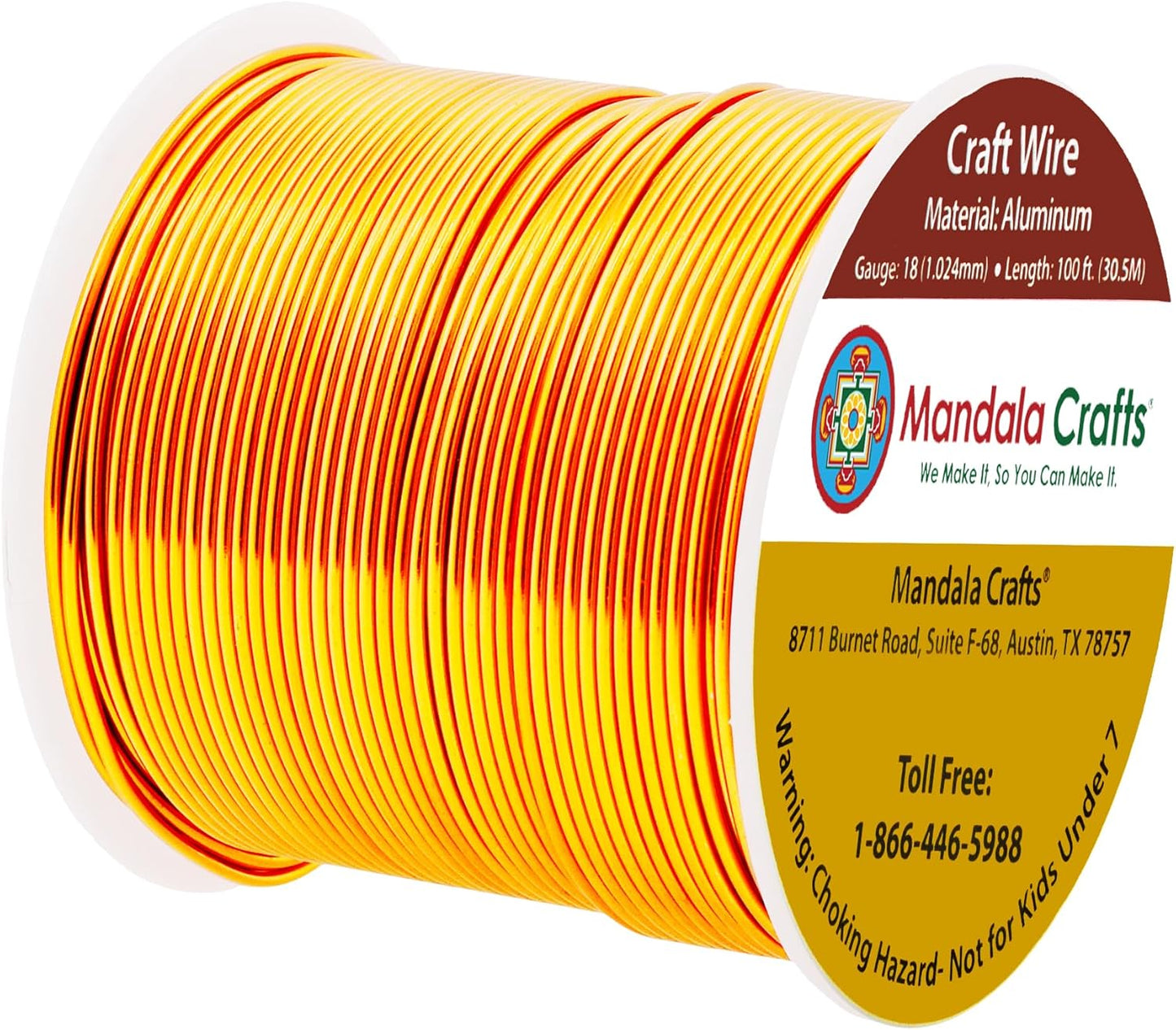 Mandala Crafts 18 Gauge Anodized Aluminum Craft Wire for Jewelry Making - 100 FT Colored Flexible Gold Tone Wire - Bendable for Bonsai Armature Crafting Sculpting