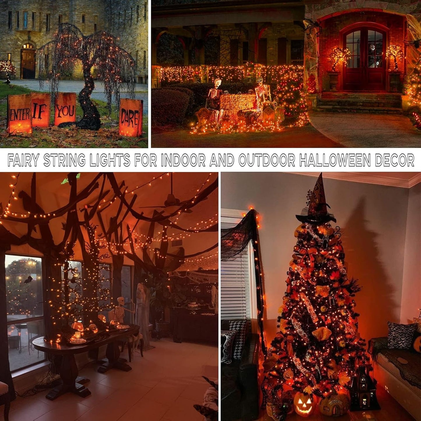 66Ft 200 LED Halloween Fairy Lights Plug in, 8 Modes String Lights with Timer for Outdoor & Indoor, Waterproof Twinkle Lights for Bedroom Garden Party Carnival Supplies Halloween Decorations (Orange)