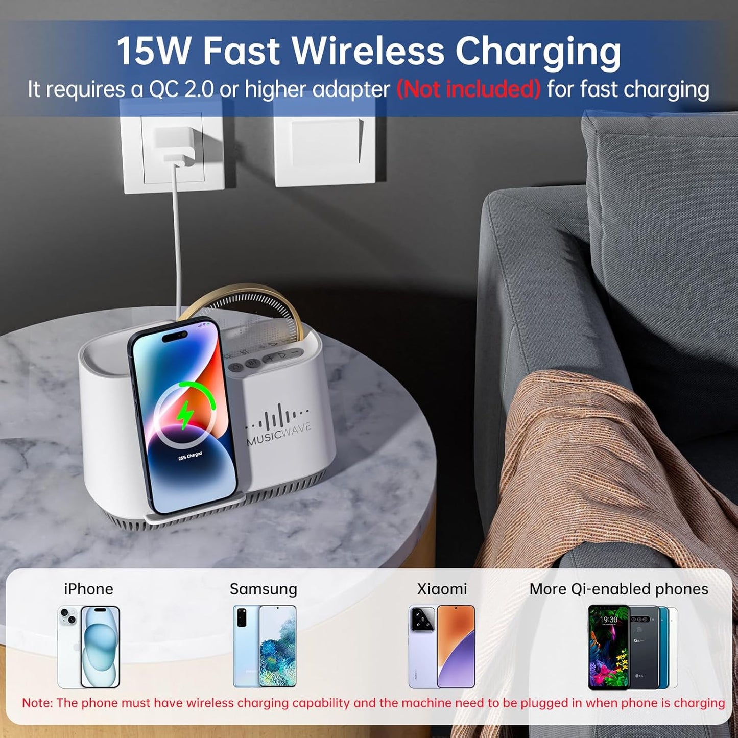 Night Lights Bluetooth Speaker, 15W Wireless Charger with Phone Holder, Touch Control Bedside Lamp with Dynamic Colored Music Light, Dimmable Light Room Decor for Teenage Girls Boys Gifts