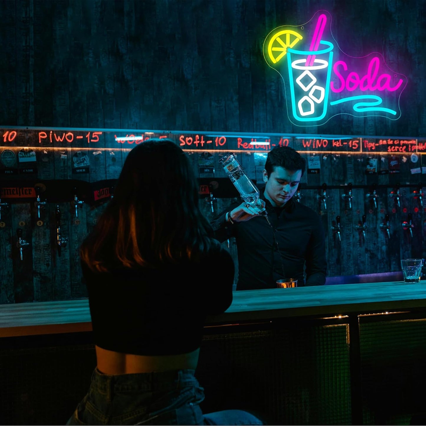 Soda Neon Sign for Wall Decor Dimmable Soda Pop Neon Light for Man Cave LED Light Up Water Sign for Store Bar Beer Club Party Kitchen Restaurant Christmas Birthday Gift Art Size 12.9 * 10.5In(WZCP290)