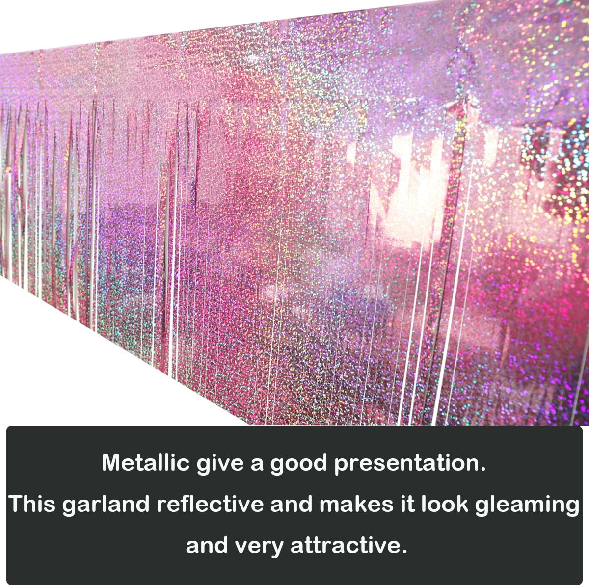 4 Pack Total 40 Feet Foil Fringe Garland Lilac Metallic Wall Hanging Drapes Tassel Skirting Tinsel Streamers for Parade Float Trailer Mardi Gras Party Birthday Wedding (Iridescent Purple)