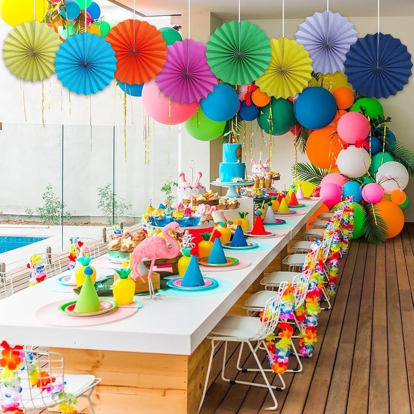 Blue Party Decorations,Blueberry Party Decorations Decorations Party Paper Fans Bulk 12in,Graduation Decoration Classroom Decor, Western Themed Party Decorations 30 Color DIY Set （Deep Blue）