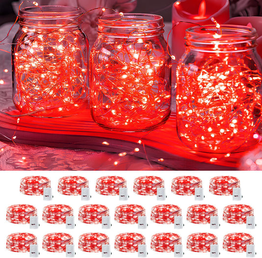 20 Pack LED Fairy Lights Battery Operated,3 Features Blinking Slowly Blinking & just on 7FT 20 LED Waterproof Mini Twinkle String Lights for Wedding Party Christmas Decorations,red