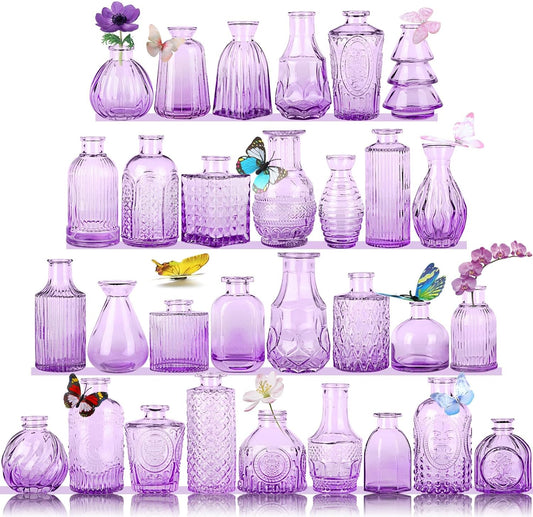 Glass Bud Vases in Bulk Set of 30 Pcs,Small Glass Vases for Flowers as Wedding Centerpieces for Tables,Clear Flower Vases Suitble for Wedding Decorations,Home Decor (Light Purple, 30 pcs)