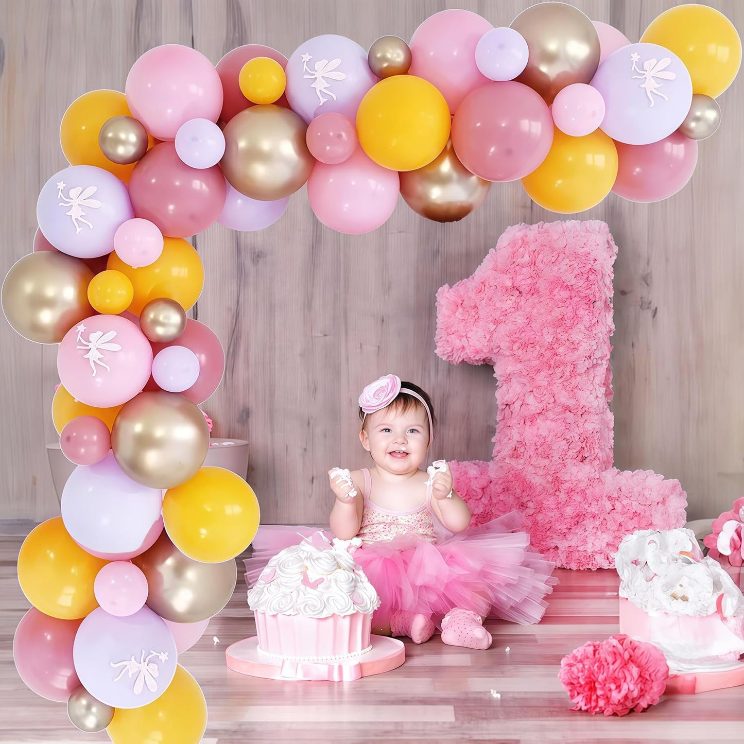 Fairy Balloon Arch Kit 107Pcs Pastel Pink Purple Balloons Garland Dusty Pink Yellow Champagne Gold Birthday Party Balloons for Girls Mushroom Butterfly Garden Wild Floral Bridal Baby Shower Decoration