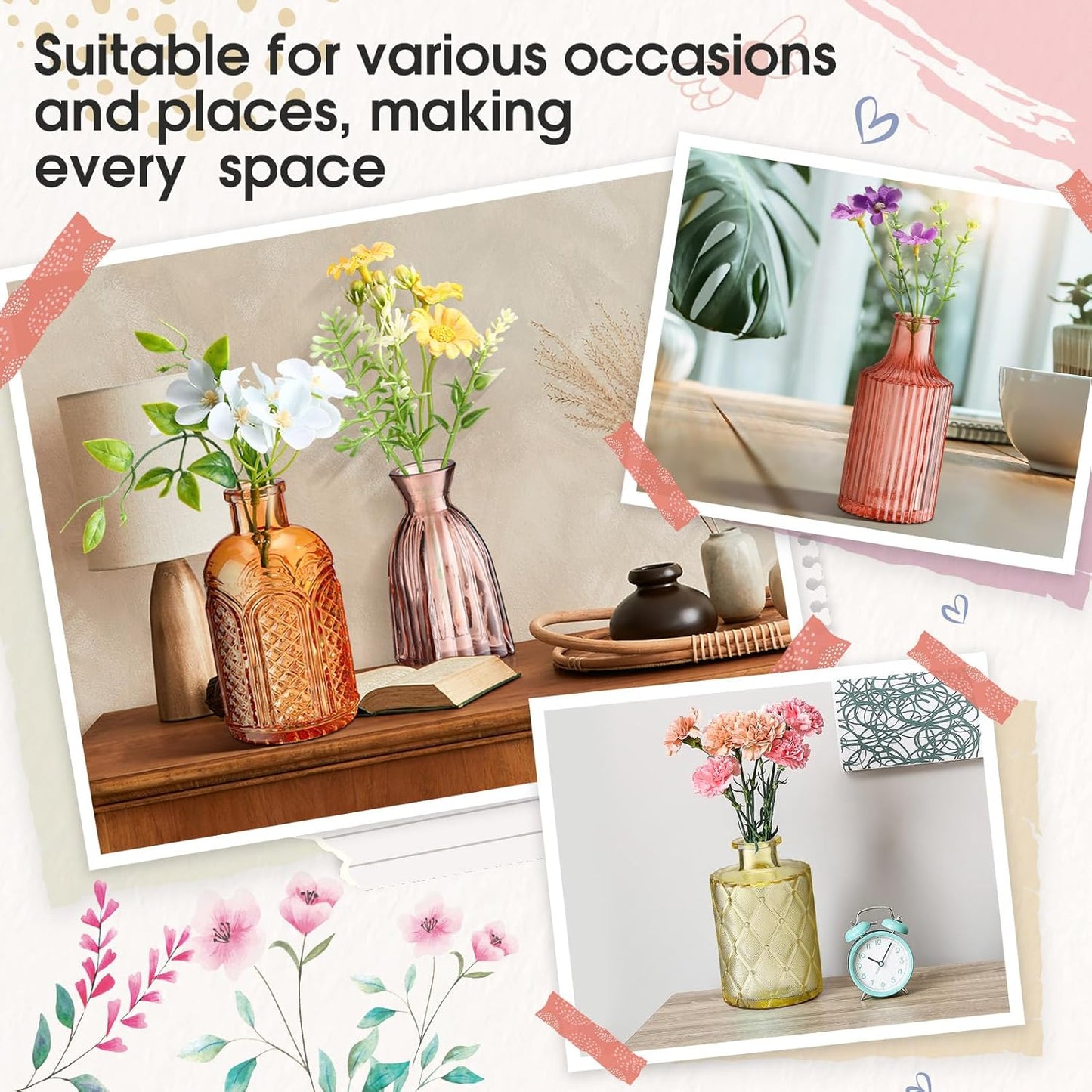 Yaomiao 30 Pcs Vases Bulk Colored Flower Glass Vases Bud Vintage Colored Glass Bottles Colorful Rustic Embossed for Home Wedding Table Decorations Gifts(Orange Yellow Series)