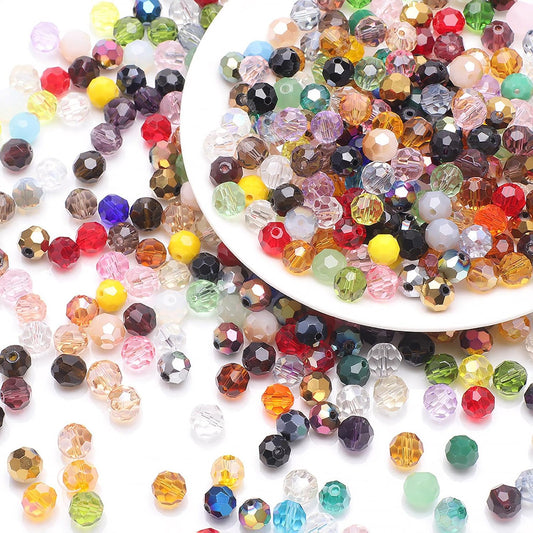 200PCS 6MM Crystal Glass Beads for Jewelry Making Mix Color Rondelle Facted Crystal Glass Beads for Bracelet Making Round Glass Spacer Beads for DIY Crafts Wind Chimes Suncatchers