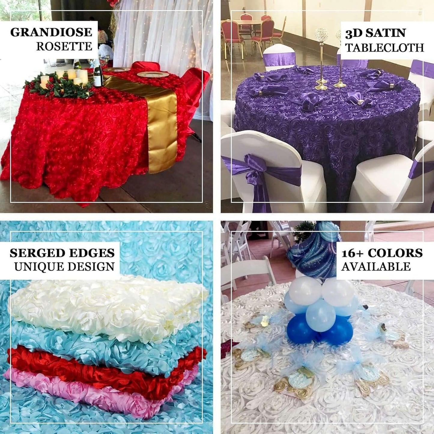 Efavormart 120" Wholesale Round Table Cover Royal Blue Grandiose Rosette 3D Satin Tablecloth for Wedding Party Event Decoration
