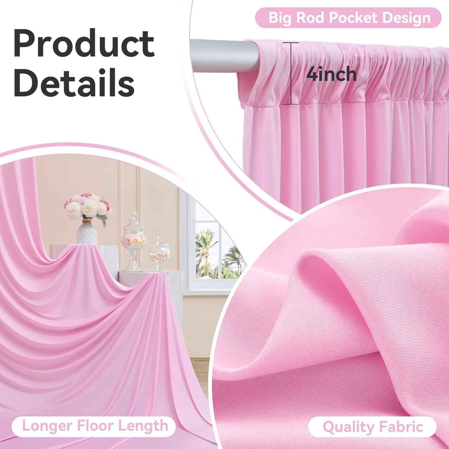 40ftx12ft Wrinkle Free Pink Backdrop Curtain, 8 Panels 12FT Height Pink Wedding Backdrop Drapes, Silky Polyester Back Drop Cloth for Birthday Photography Background Party Backdrop Draping