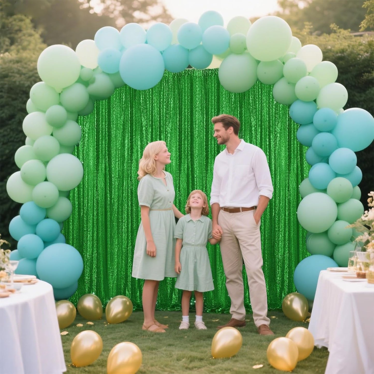 Green Sequin Backdrop Curtain 2 Pieces 2FTx8FT Glitter Photography Backdrop for Party Wedding Birthday Christmas Decorations