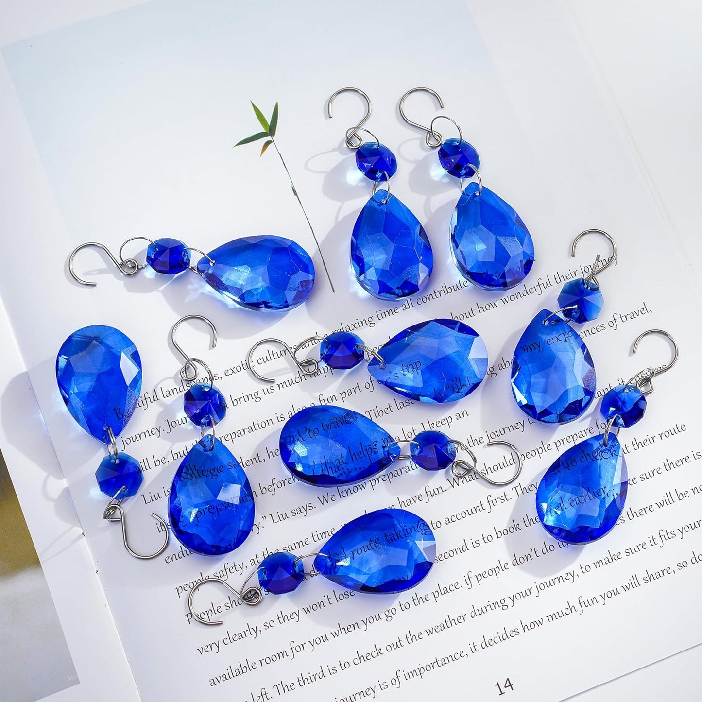 H&D HYALINE & DORA 3Inch Crystal Suncatcher Bauhinia Prisms Pendants 10Pcs Chandelier Crystals Replacement Hanging Sun Catcher Beads for DIY Arts Crafts Decor (Blue)