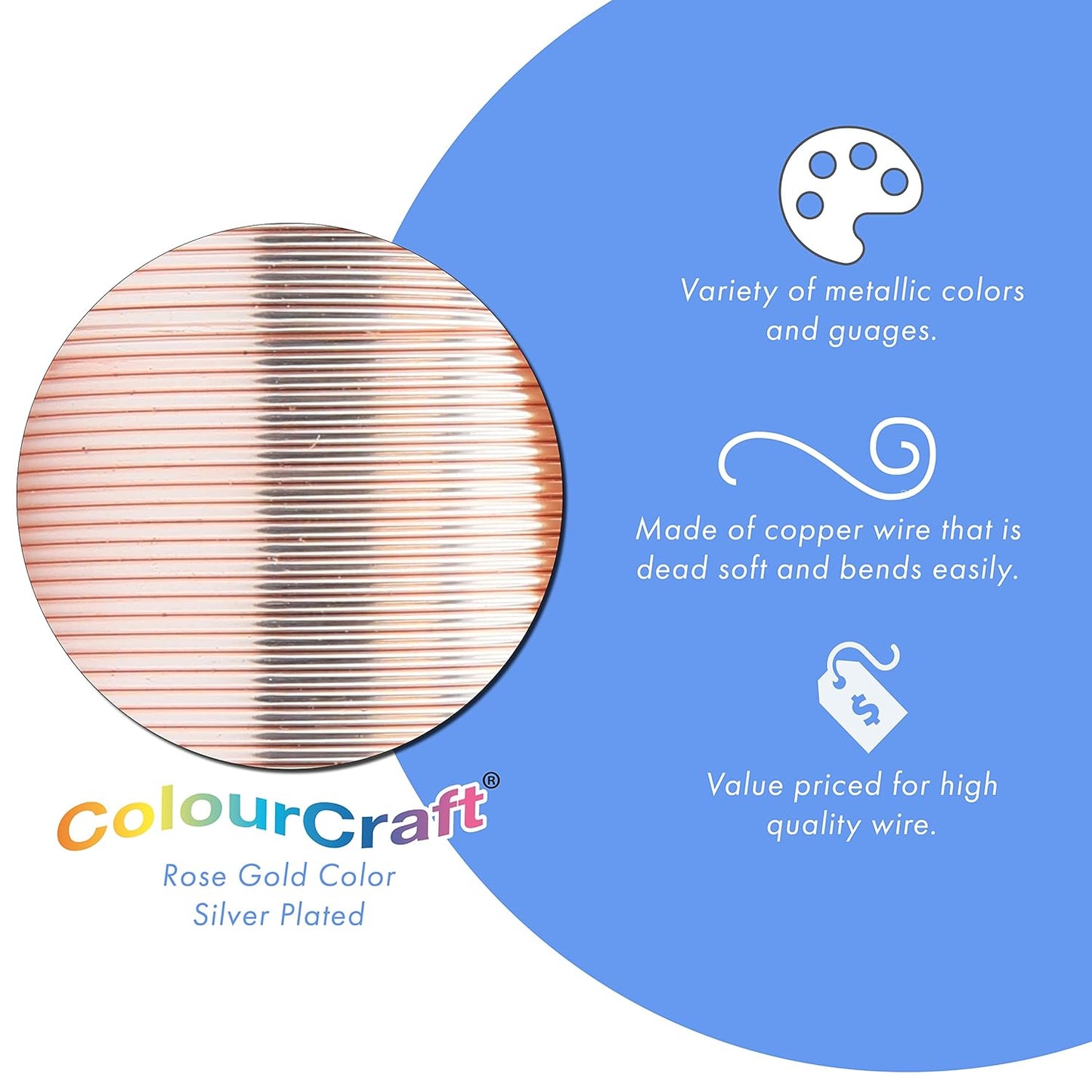 Beadalon ColourCraft Wire, 26 Gauge, Rose Gold Color Silver Plated, 34 yd Spool
