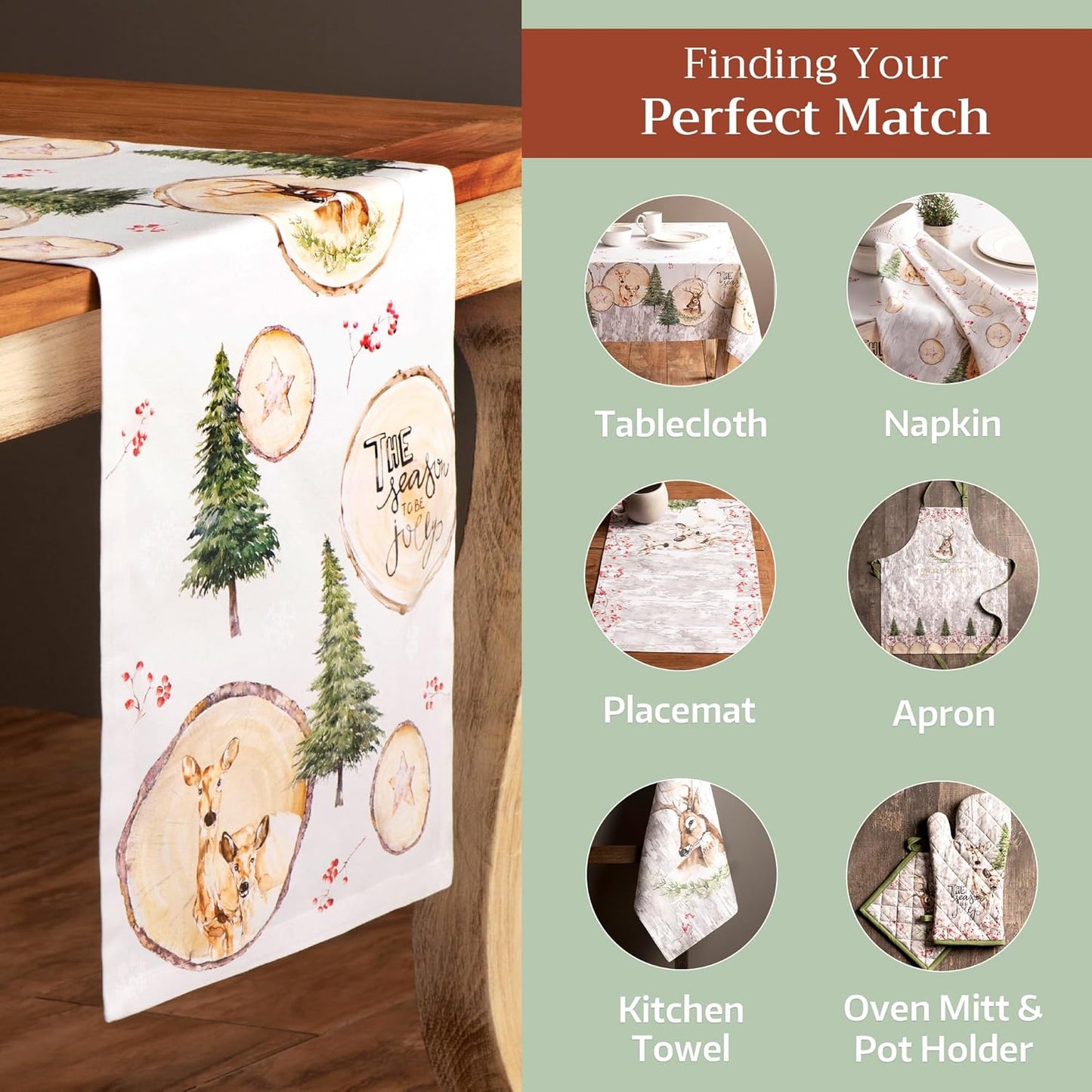 Maison d' Hermine Table Runner 100% Cotton Single Layer Table Runners 108 inches Long for Thanksgiving Christmas Decorations Home Kitchen Dining Party Wedding (Mountain Life, 14.5" x 108")