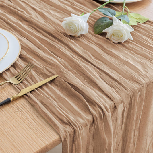 Asee'm Cheesecloth Table Runner 120 Inches Long Nude Boho Gauze Cheese Cloth Runner 10FT Rustic Sheer Fall Table Runners for Thanksgiving Christmas Wedding Party Baby Shower Decoration