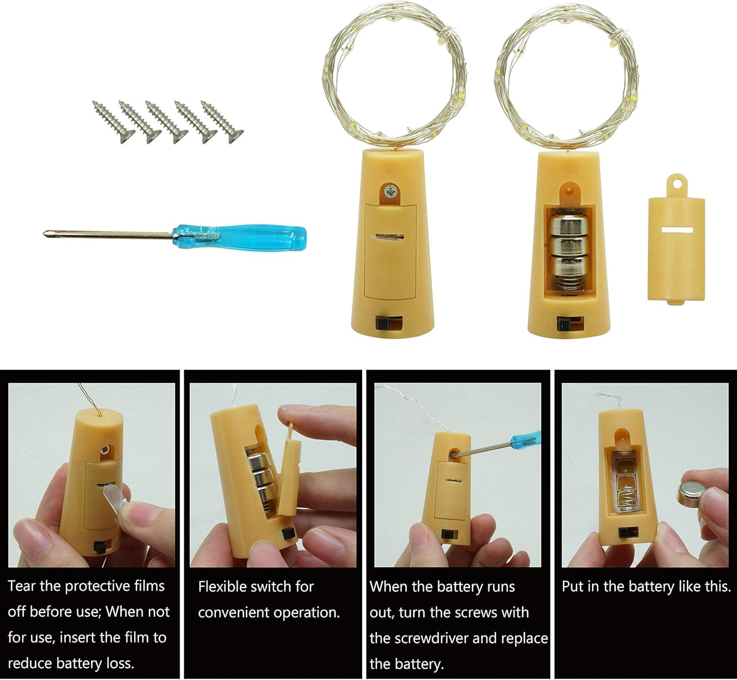 20 LED Wine Bottle Lights with Cork, 15 Pack Battery Operated Cork Shape Fairy Light Waterproof Mini Copper Silver Wire String Lights for Party, Wedding, Christmas, Bedroom Decor (Warm White)